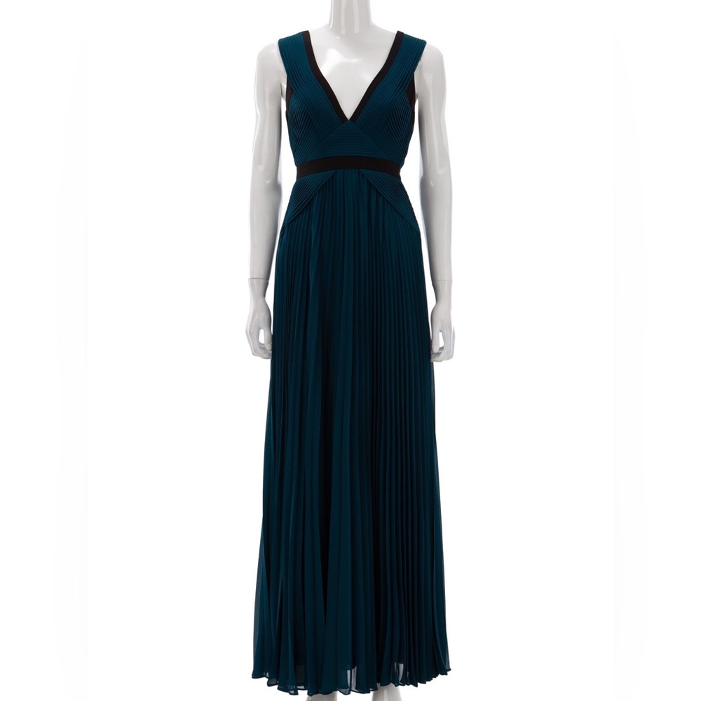 BCBGMaxAzria Teal-Plunge Pleated Maxi Dress